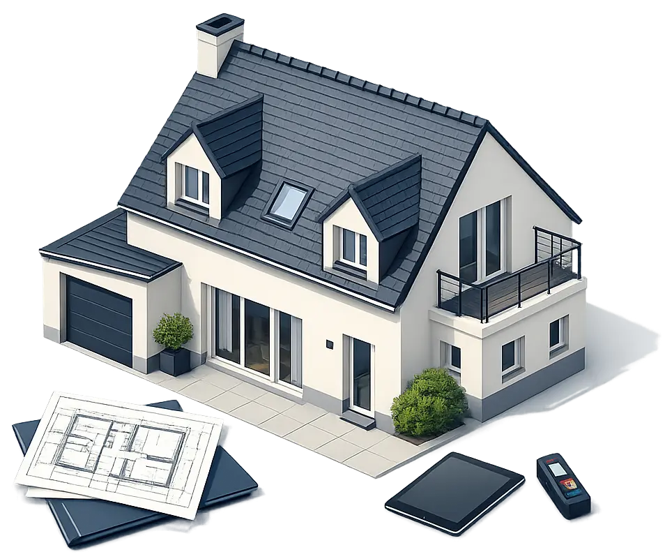 Maison entourée des principaux diagnostics immobiliers